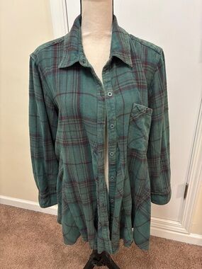 Free People Green Plaid Button-Down Shirt size Large